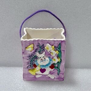 Vintage Disney Alice In Wonderland Ceramic Bag White Rabbit Easter Basket Dish